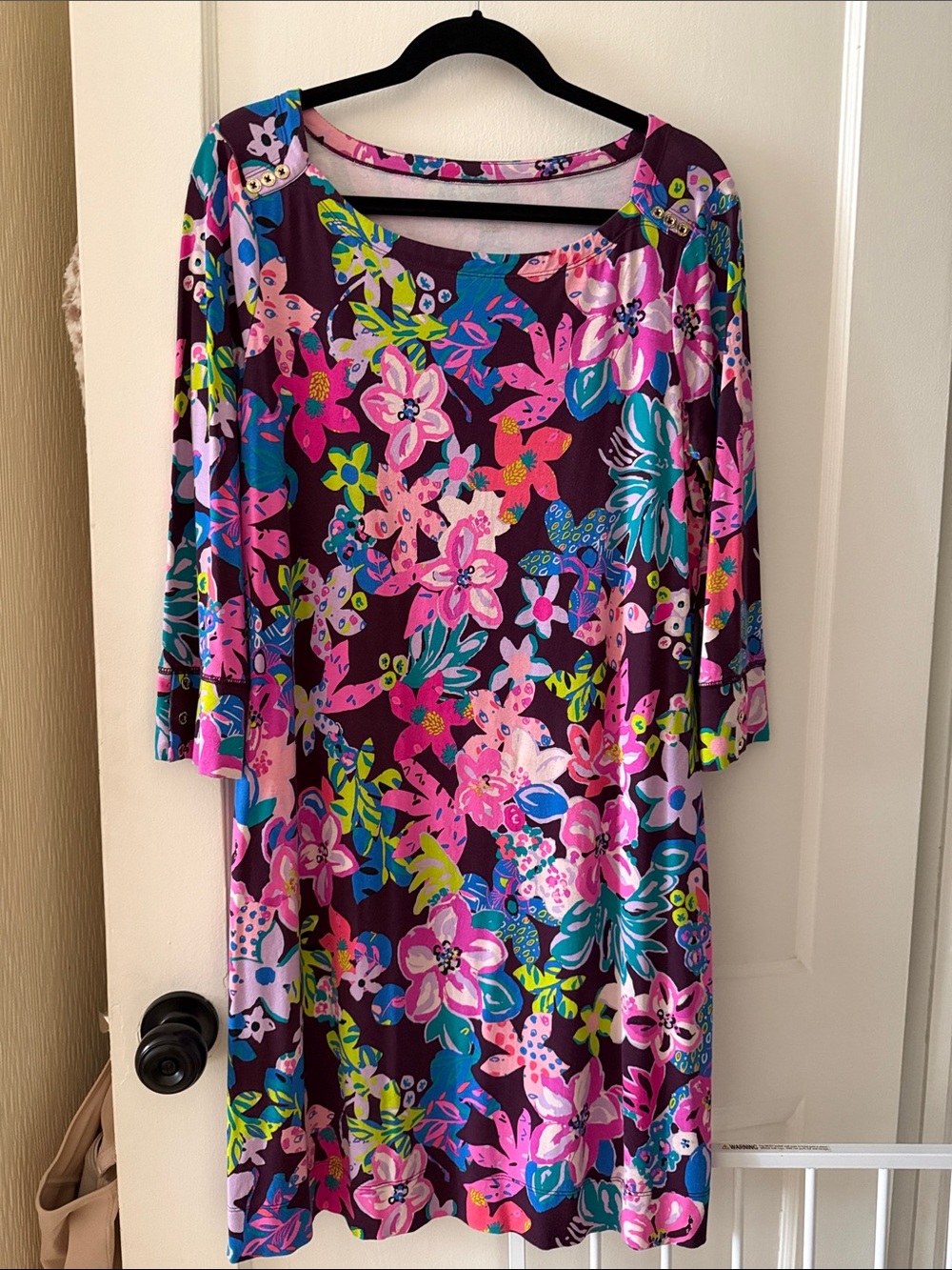 Lilly Pulitzer Floral Scoop Neck Dress in Plum, Fuchsia & Teal